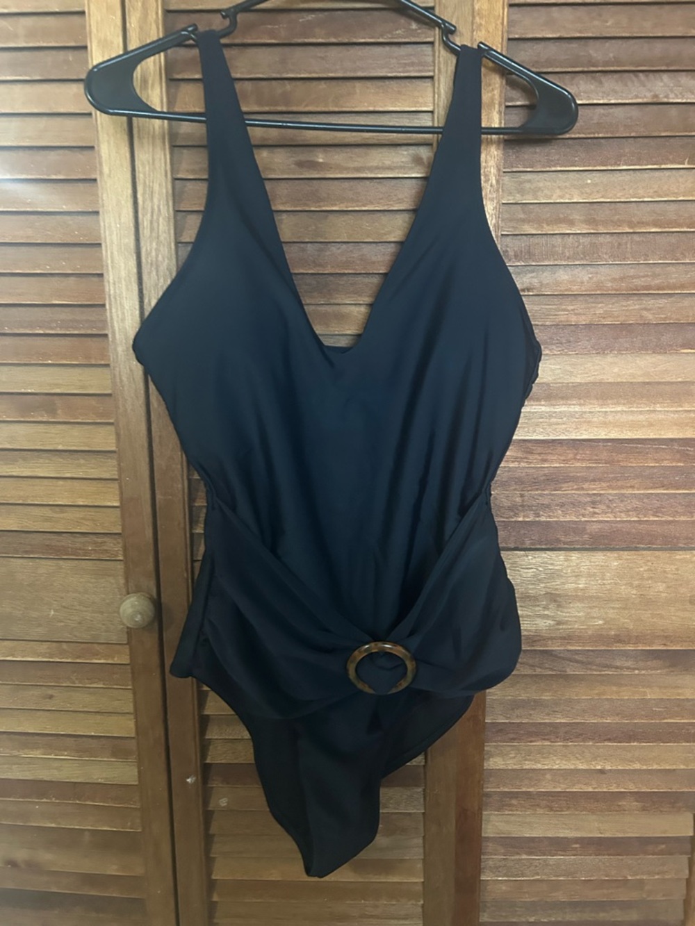 Black One-Piece Swimsuit with Decorative Ring Sz Large